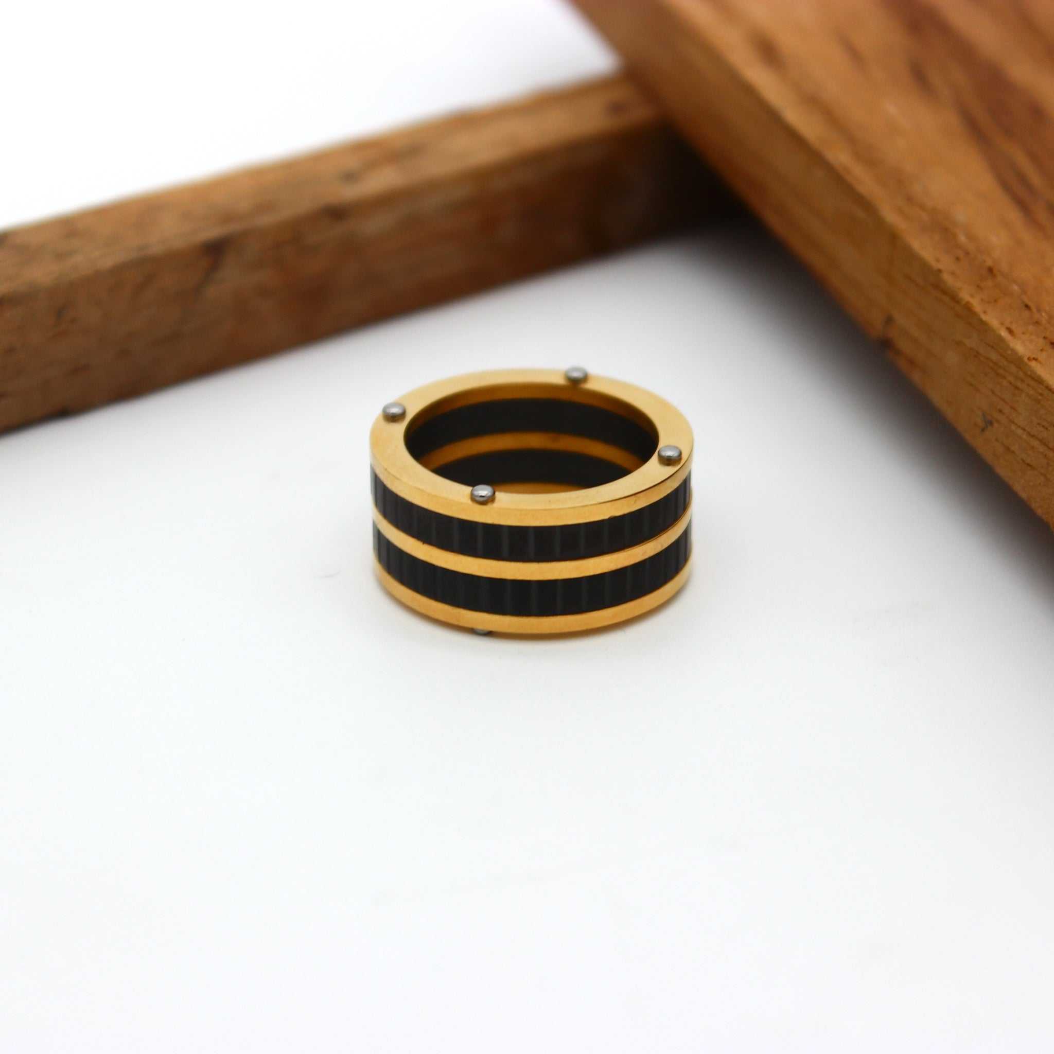 Dual Layer Black 18K Gold Stainless Steel Anti Tarnish Band Ring Bulk