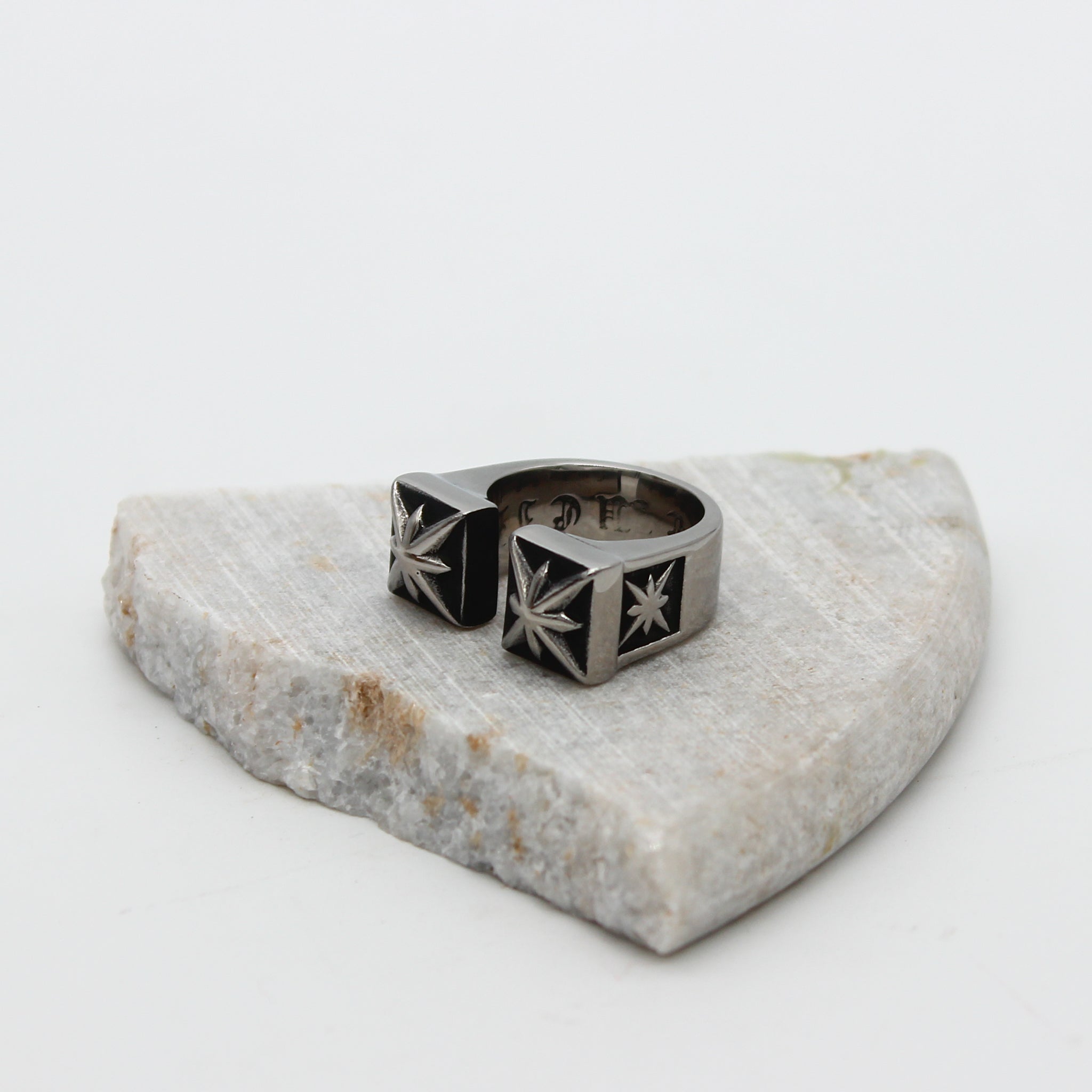 Vintage Oxidized square Star Black Stainless Steel Anti Tarnish Ring For Women Main image