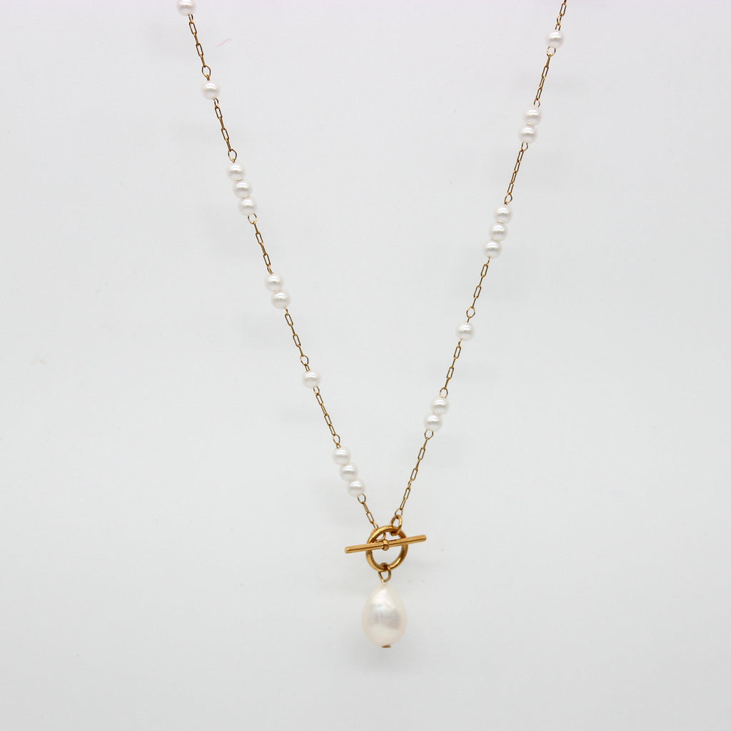 Toggle Pearl White 18K Gold Stainless Steel Anti Tarnish Necklace Bulk