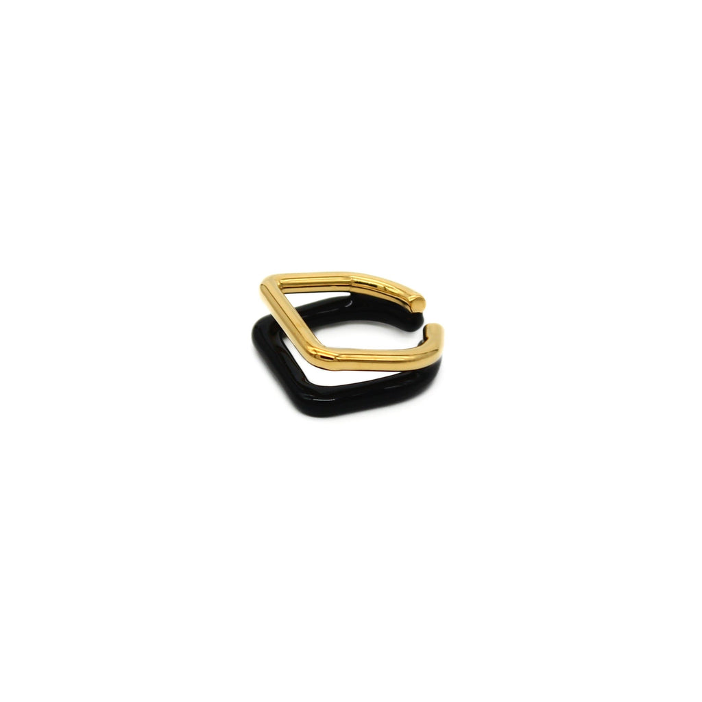 Dual Square Black 18K Gold Stainless Steel Anti Tarnish Ring Bulk