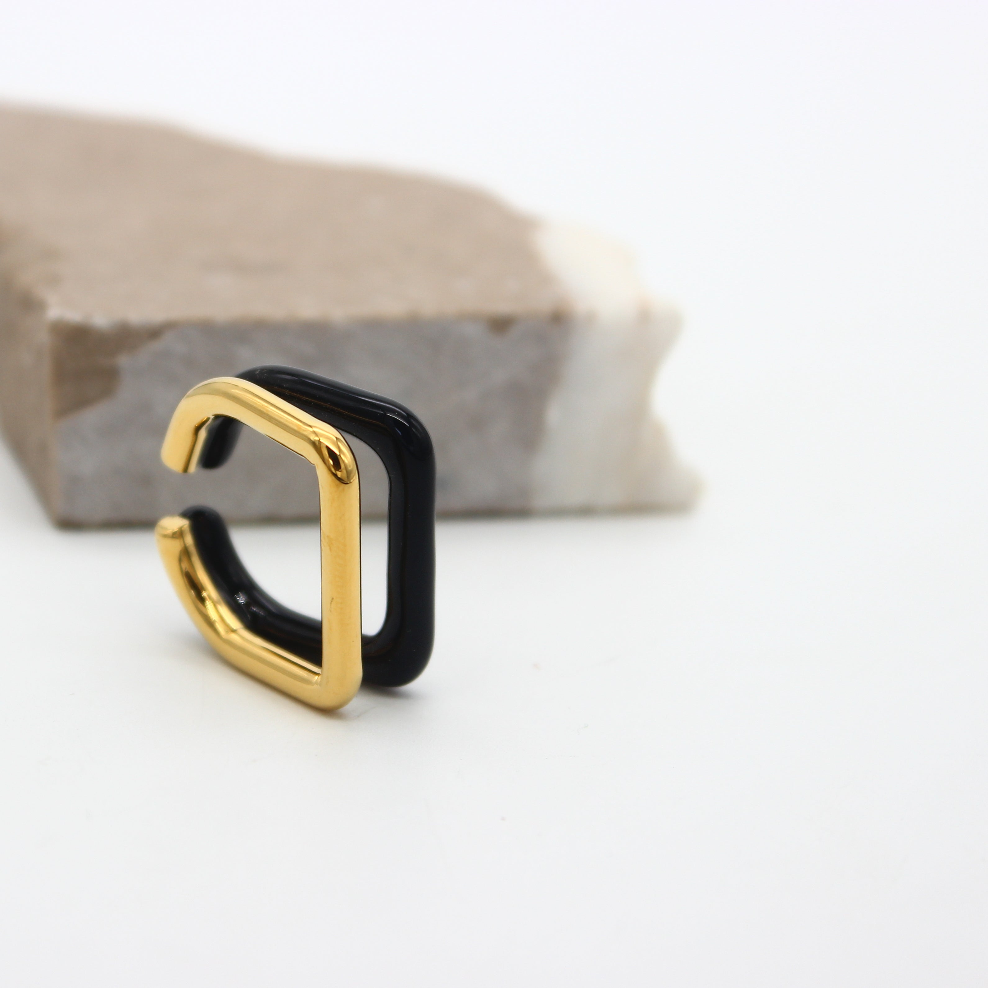 Dual Square Black 18K Gold Stainless Steel Anti Tarnish Ring Bulk Main image