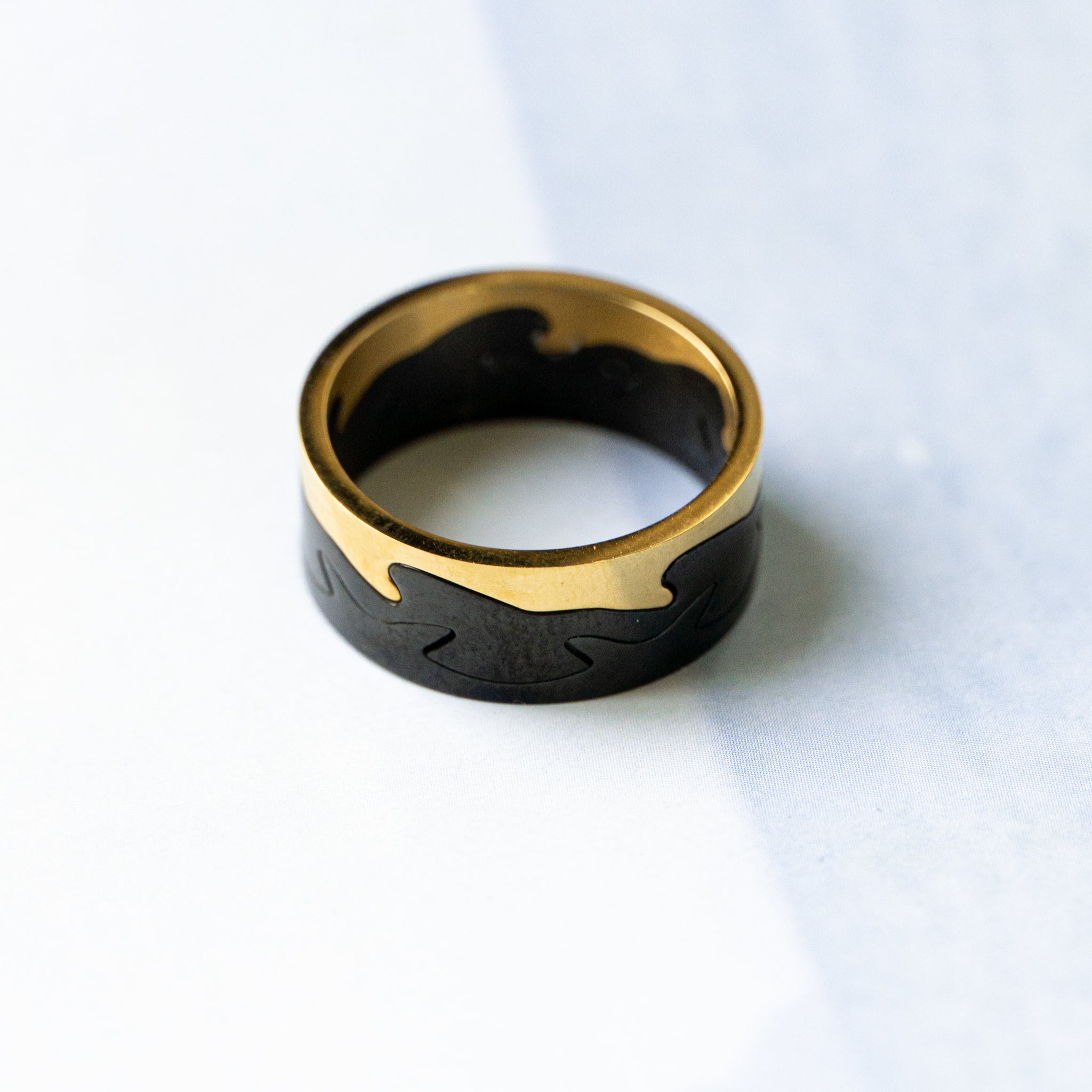 Waves Black 18K Gold Stainless Steel Anti Tarnish Band Ring Women Bulk