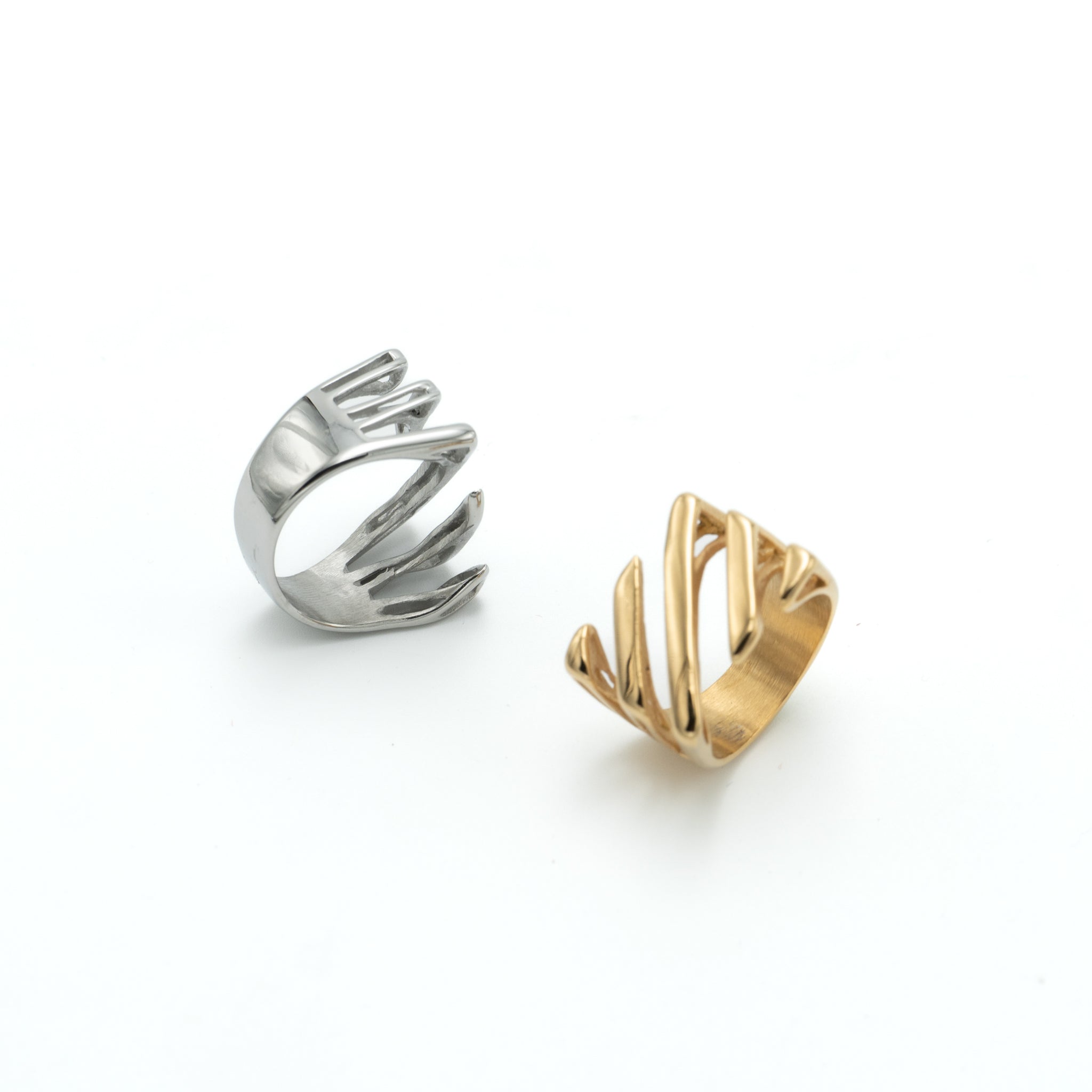 Square 18K Gold Silver Stainless Steel Anti Tarnish Combo Set Of 2 Ring For Women Main image