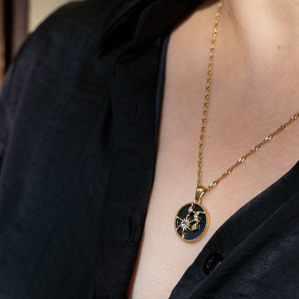 Moon Star Cubic Zirconia Black 18K Gold Stainless Steel Anti Tarnish Necklace Pendant Chain For Women Secondary image