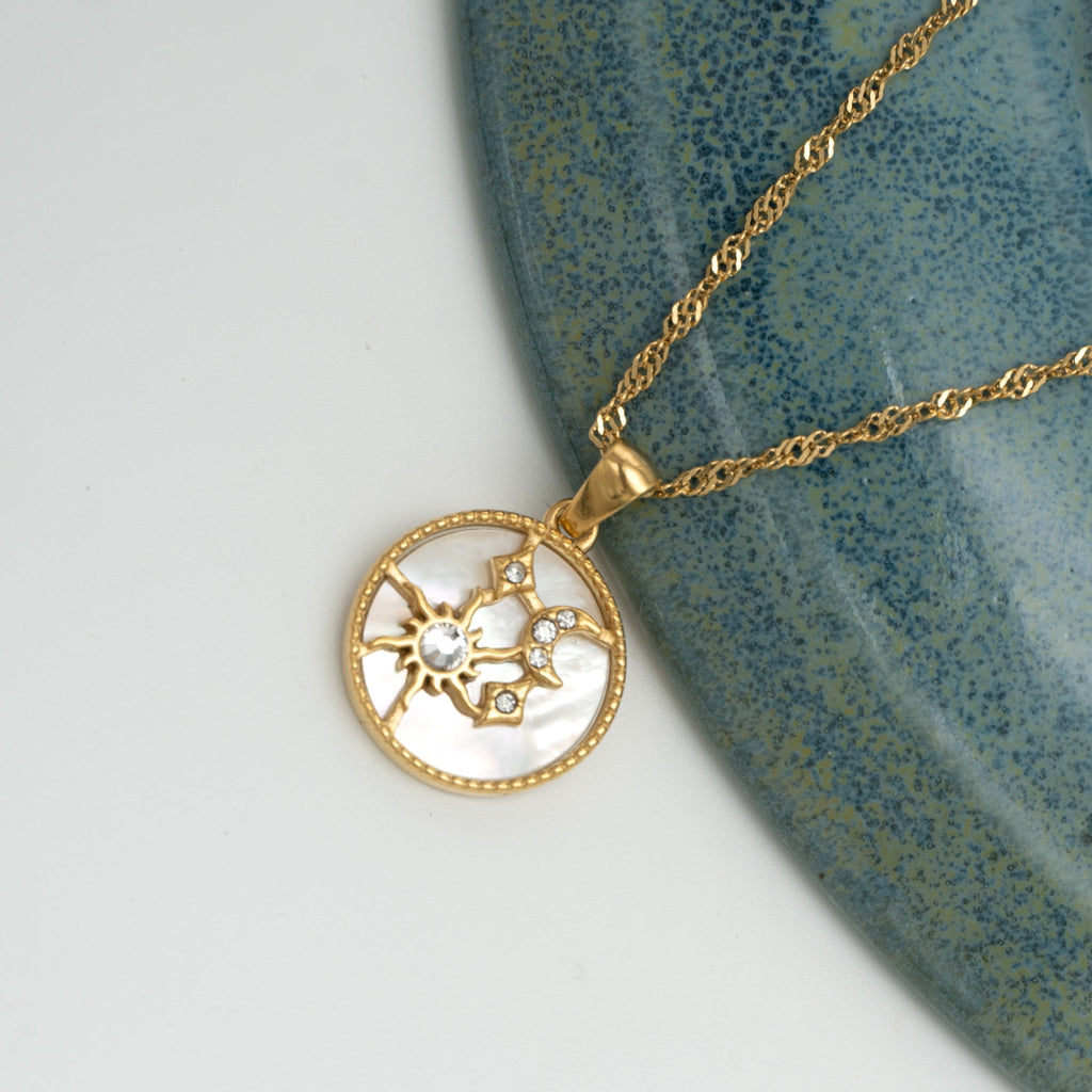 Moon Star Cubic Zirconia Black 18K Gold Stainless Steel Anti Tarnish Necklace Pendant Chain For Women