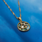 Moon Star Cubic Zirconia Black 18K Gold Stainless Steel Anti Tarnish Necklace Pendant Chain For Women