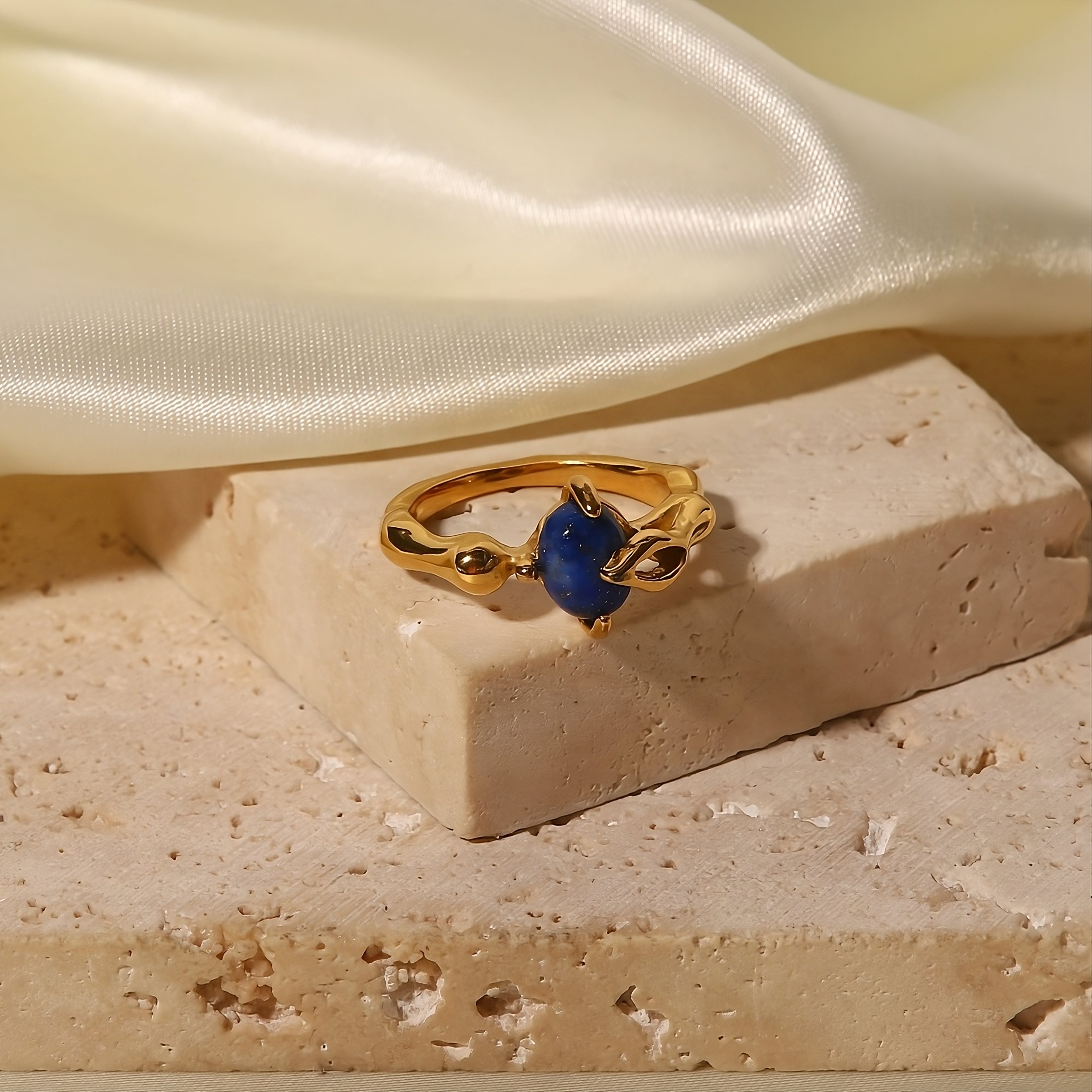 Lapis Stone Blue 18K Gold Stainless Steel Anti Tarnish Ring Women Bulk Main image