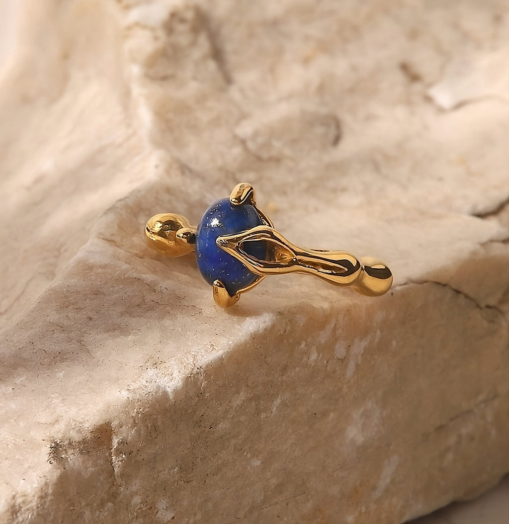 Lapis Stone Blue 18K Gold Stainless Steel Anti Tarnish Ring Women Bulk