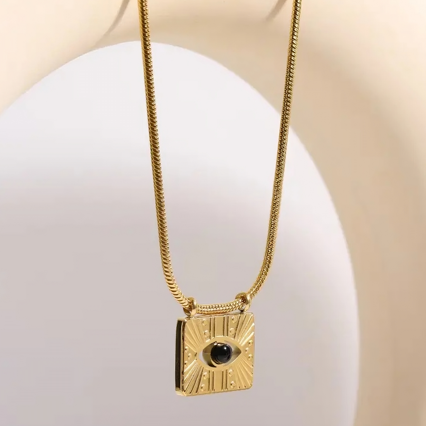 Evil Eye Crystal Black 18K Gold Stainless Steel Anti Tarnish Necklace Pendant Chain For Women