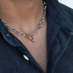 Toggle Silver 18K Gold Stainless Steel Anti Tarnish Necklace Men Bulk