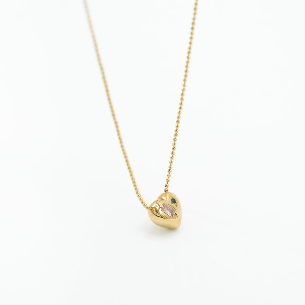 Heart Crystal Pink 18K Gold Stainless Steel Anti Tarnish Necklace Pendant Chain For Women