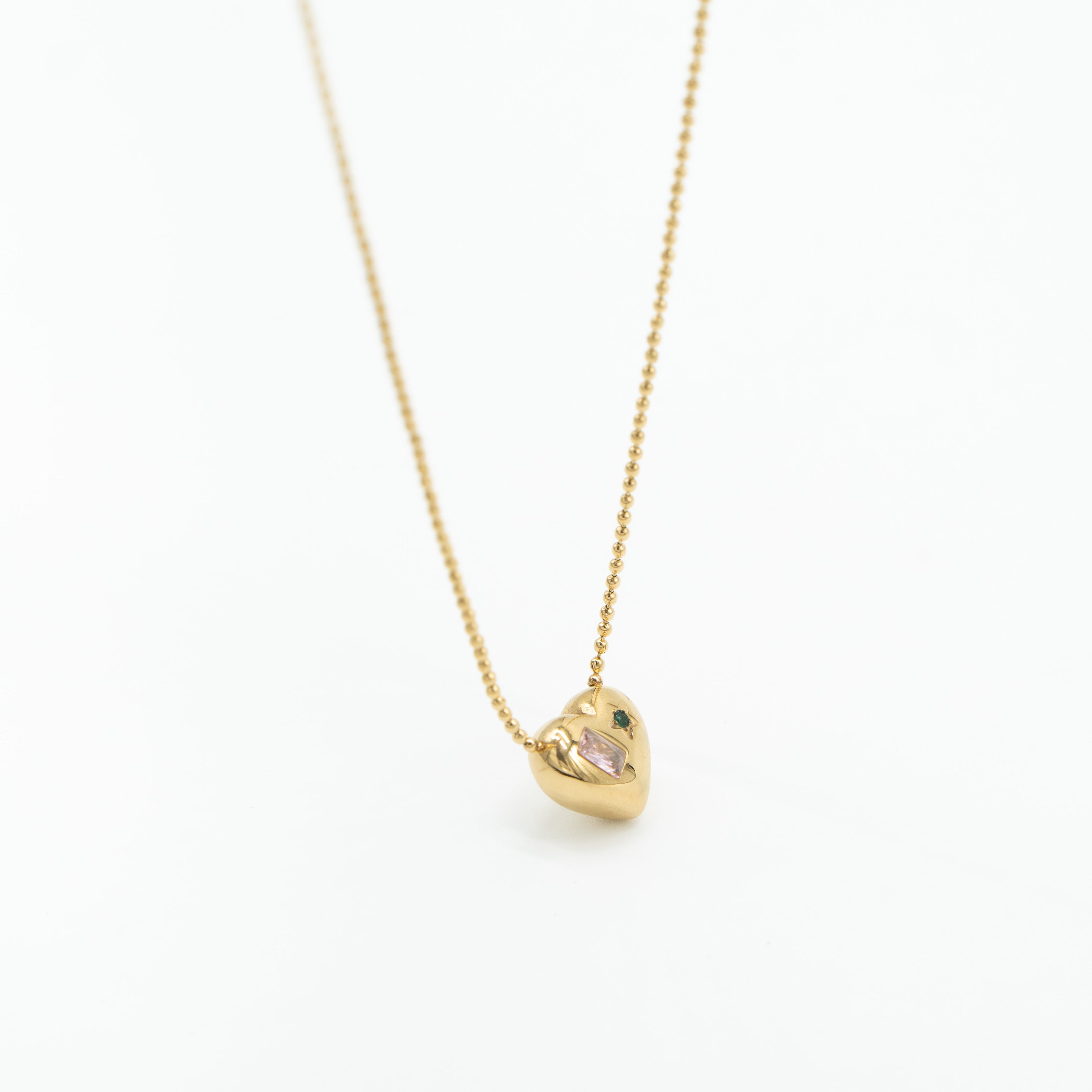 Heart Crystal Pink 18K Gold Stainless Steel Anti Tarnish Necklace Pendant Chain For Women