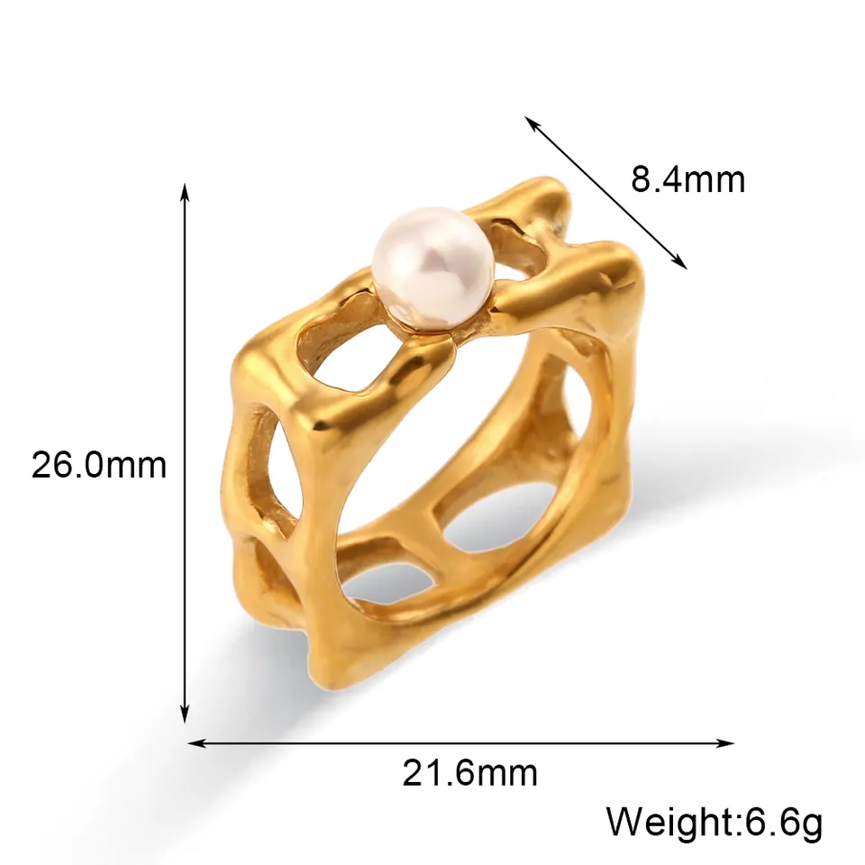 Aphrodite Square Pearl White 18K Gold Stainless Steel Anti Tarnish Ring For Women Secondary image