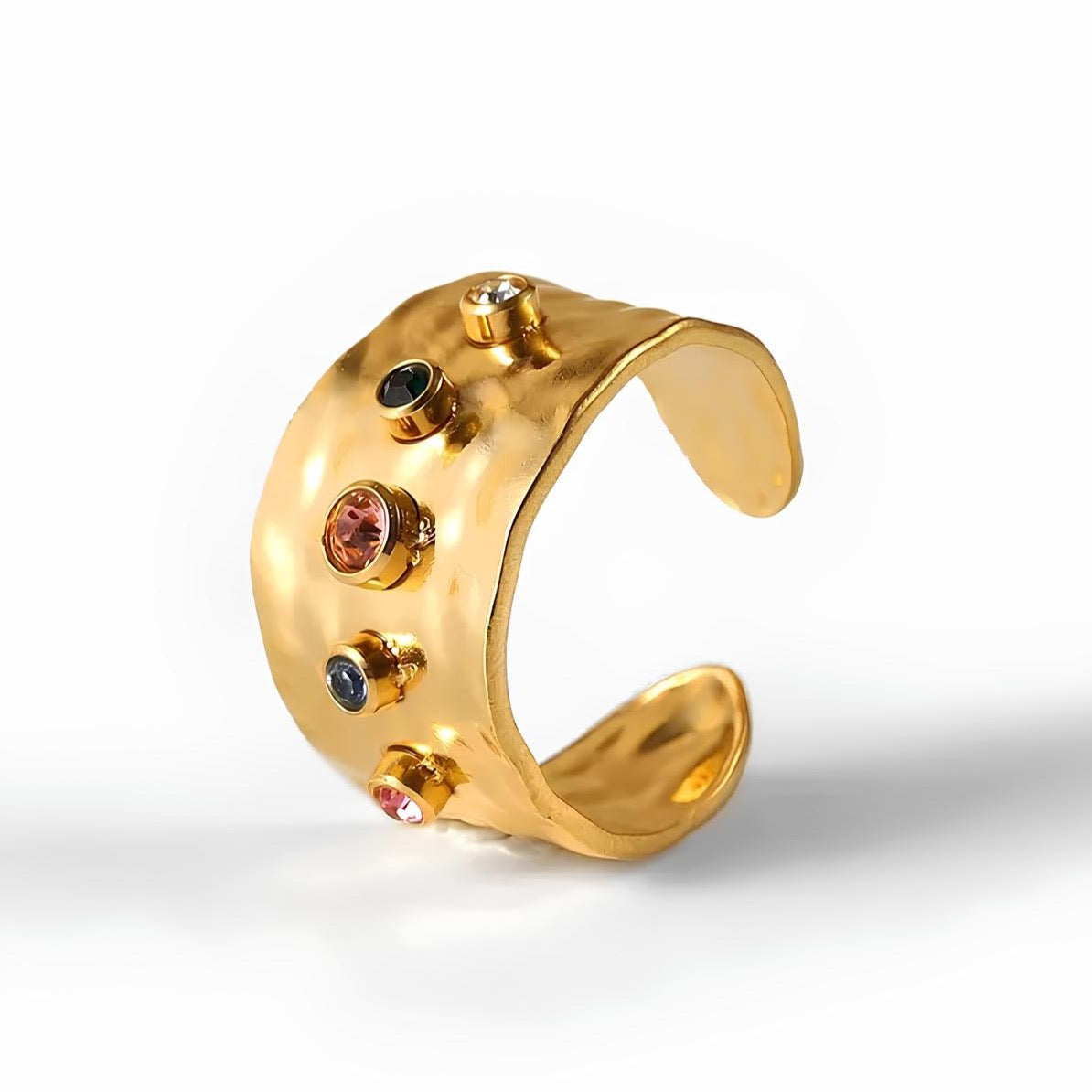 Rainbow Crystal Multi Gold Stainless Steel Anti Tarnish Ring Bulk Main image