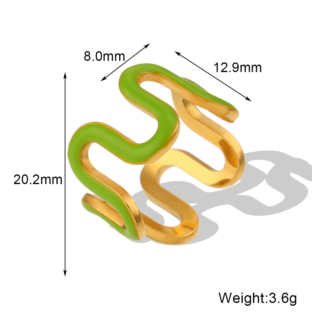Cursive Enamel Black 18K Gold Stainless Steel Anti Tarnish Ring Bulk