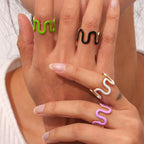 Cursive Enamel Black 18K Gold Stainless Steel Anti Tarnish Ring Bulk