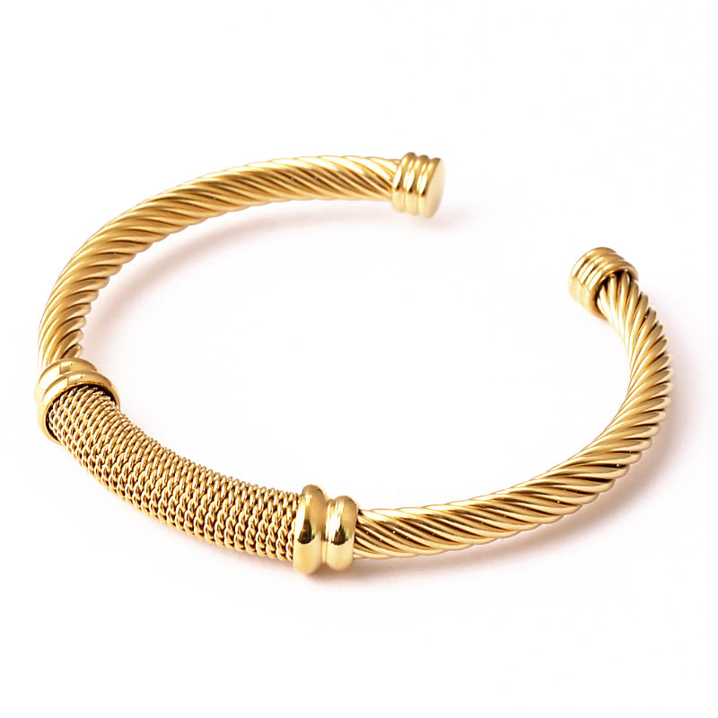 Retro Rope 18K Gold Brass Anti Tarnish Cuff Bracelet For Women Bulk Secondary image