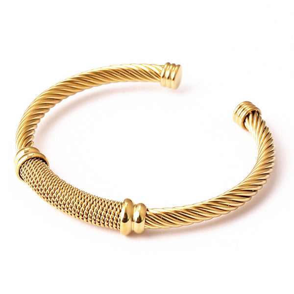 Retro Rope 18K Gold Brass Anti Tarnish Cuff Bracelet For Women Bulk Secondary image