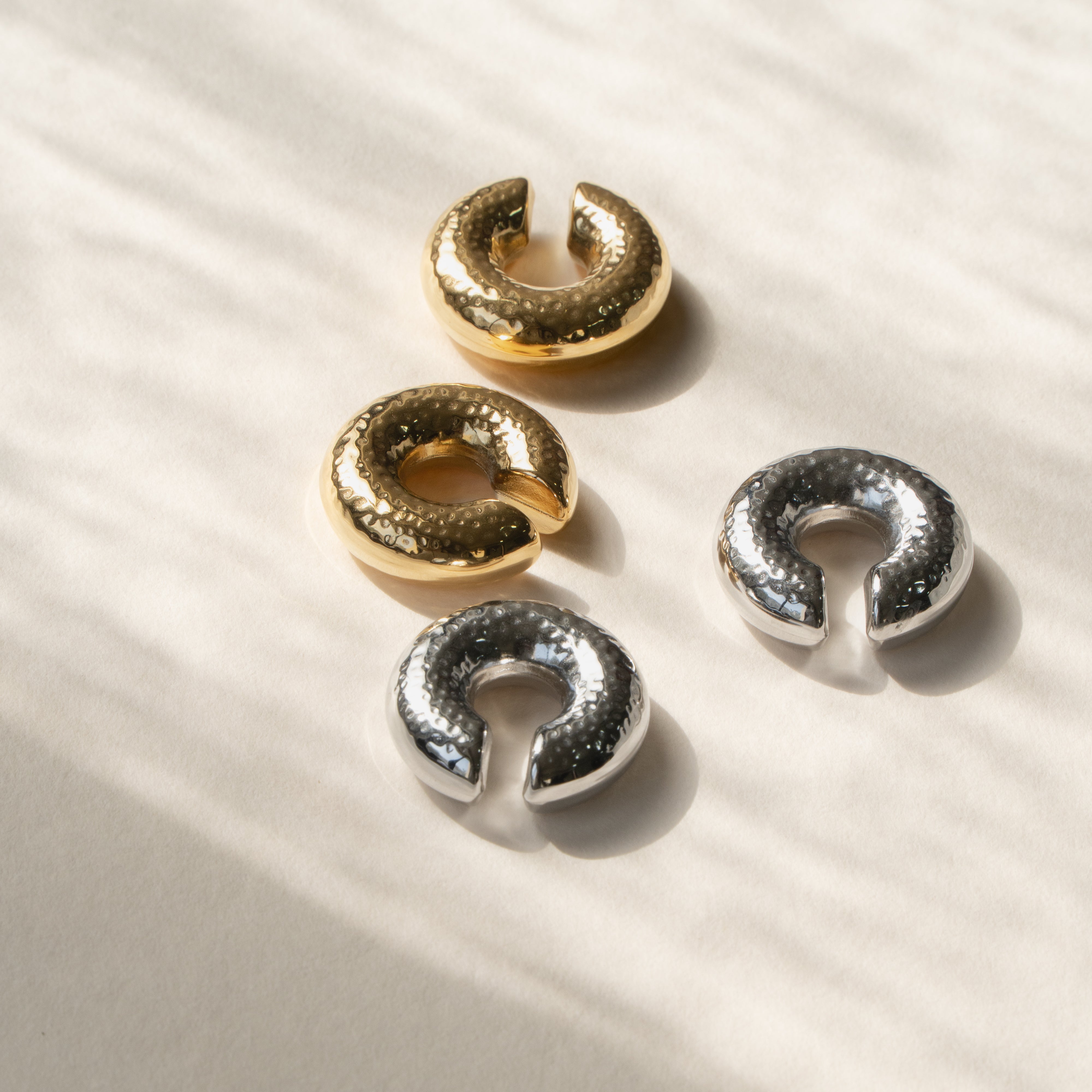 Beaten Dented Silver Stainless Steel Anti Tarnish Ear Cuff Stud Earring For Women Main image