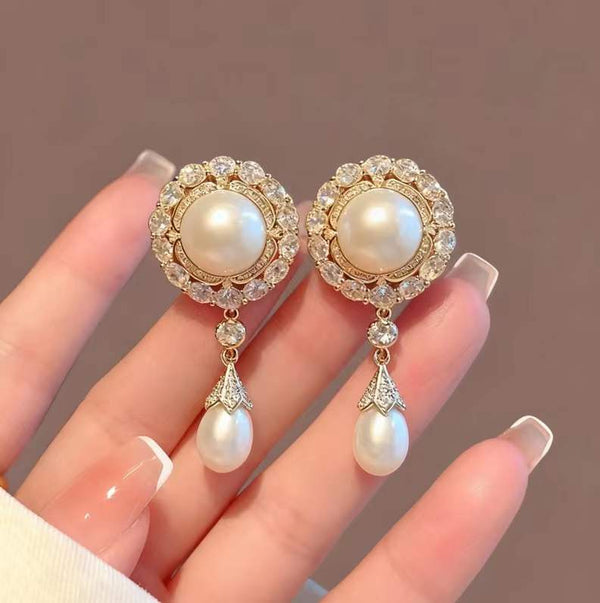 Pearl Cubic Zirconia Anti Tarnish Copper Drop Earrings Main image