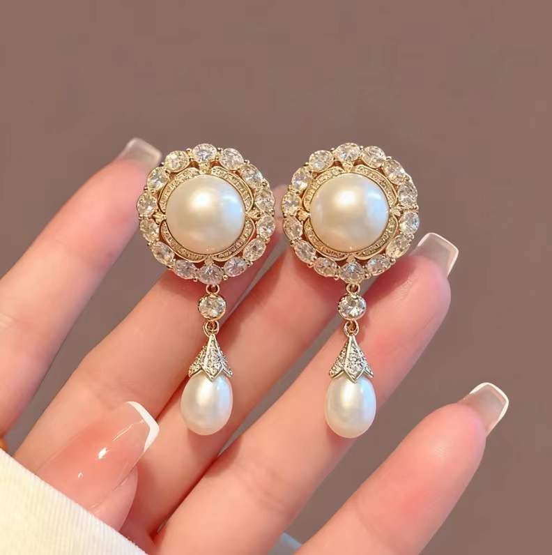 Pearl Cubic Zirconia Anti Tarnish Copper Drop Earrings Main image
