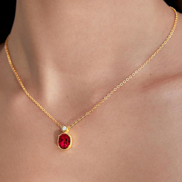 Oval Cut Ruby Red Rose Silver Yellow Gold CZ Brass Pendant Chain Bulk Main image