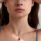Oval Cut Ruby Red Rose Silver Yellow Gold CZ Brass Pendant Chain Bulk