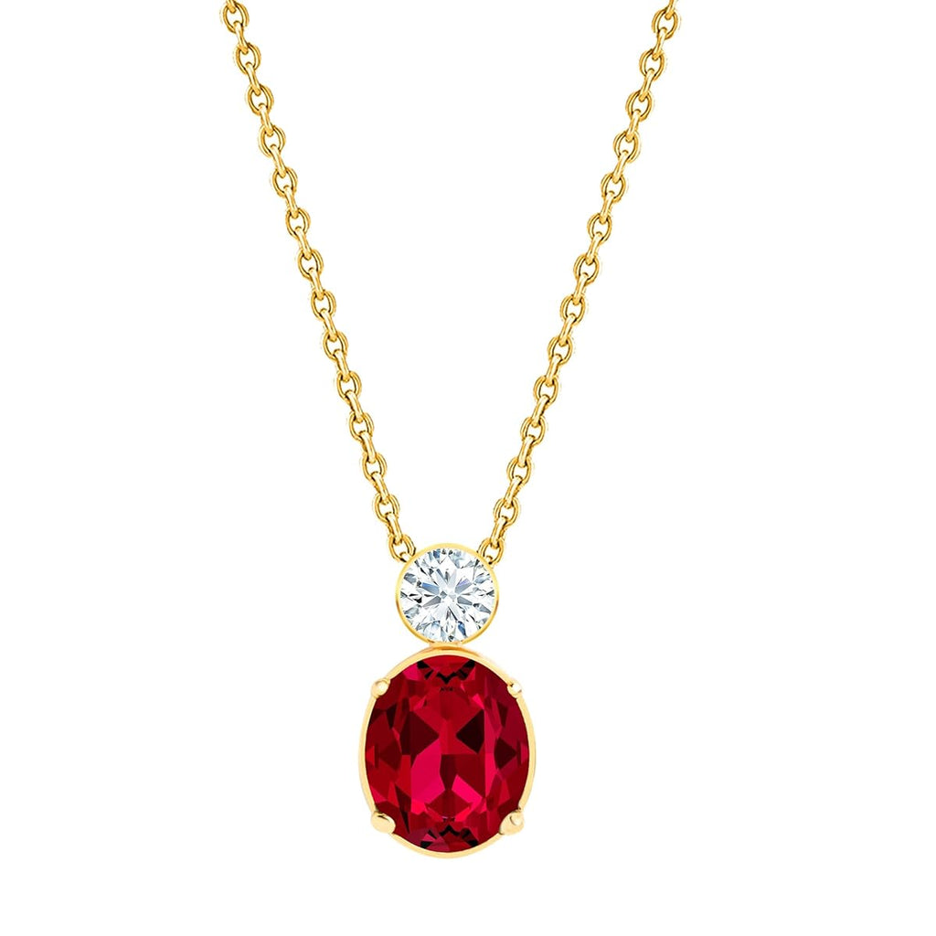 Oval Cut Ruby Red Rose Silver Yellow Gold CZ Brass Pendant Chain Bulk