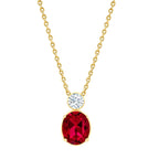 Oval Cut Ruby Red Rose Silver Yellow Gold CZ Brass Pendant Chain Bulk