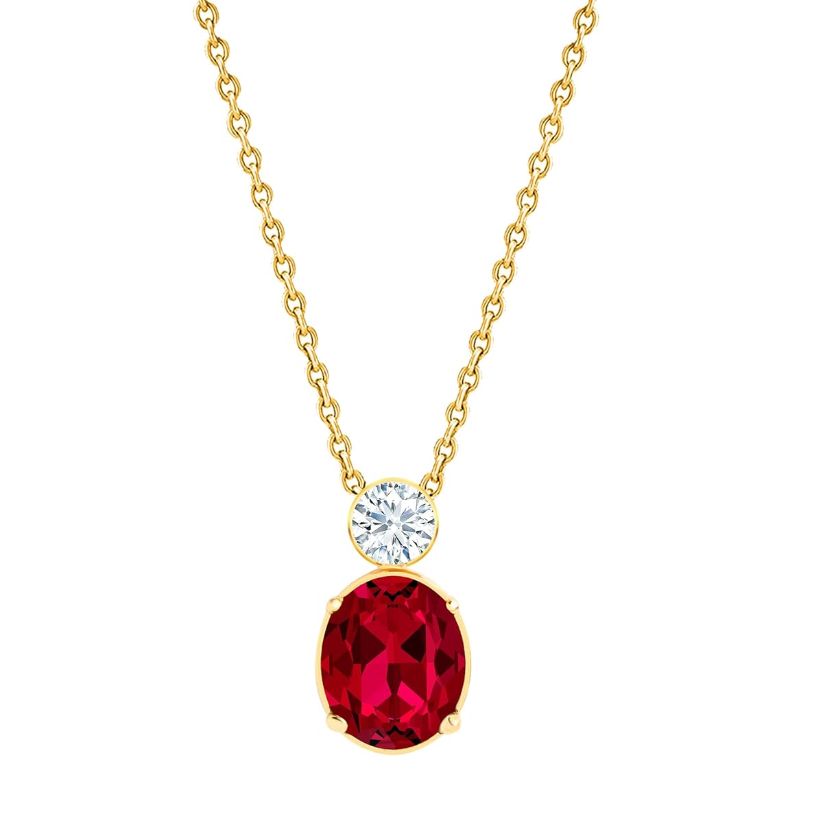 Oval Cut Ruby Red Rose Silver Yellow Gold CZ Brass Pendant Chain Bulk