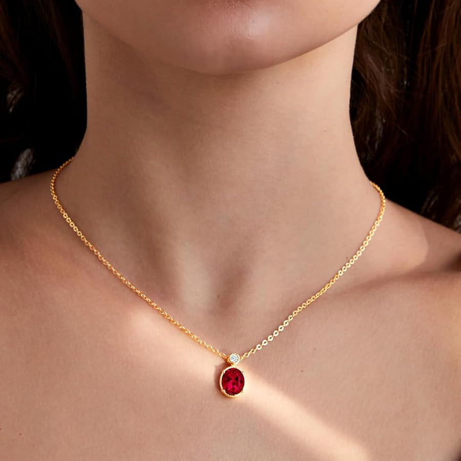 Oval Cut Ruby Red Rose Silver Yellow Gold CZ Brass Pendant Chain Bulk