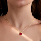 Oval Cut Ruby Red Rose Silver Yellow Gold CZ Brass Pendant Chain Bulk