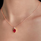 Oval Cut Ruby Red Rose Silver Yellow Gold CZ Brass Pendant Chain Bulk