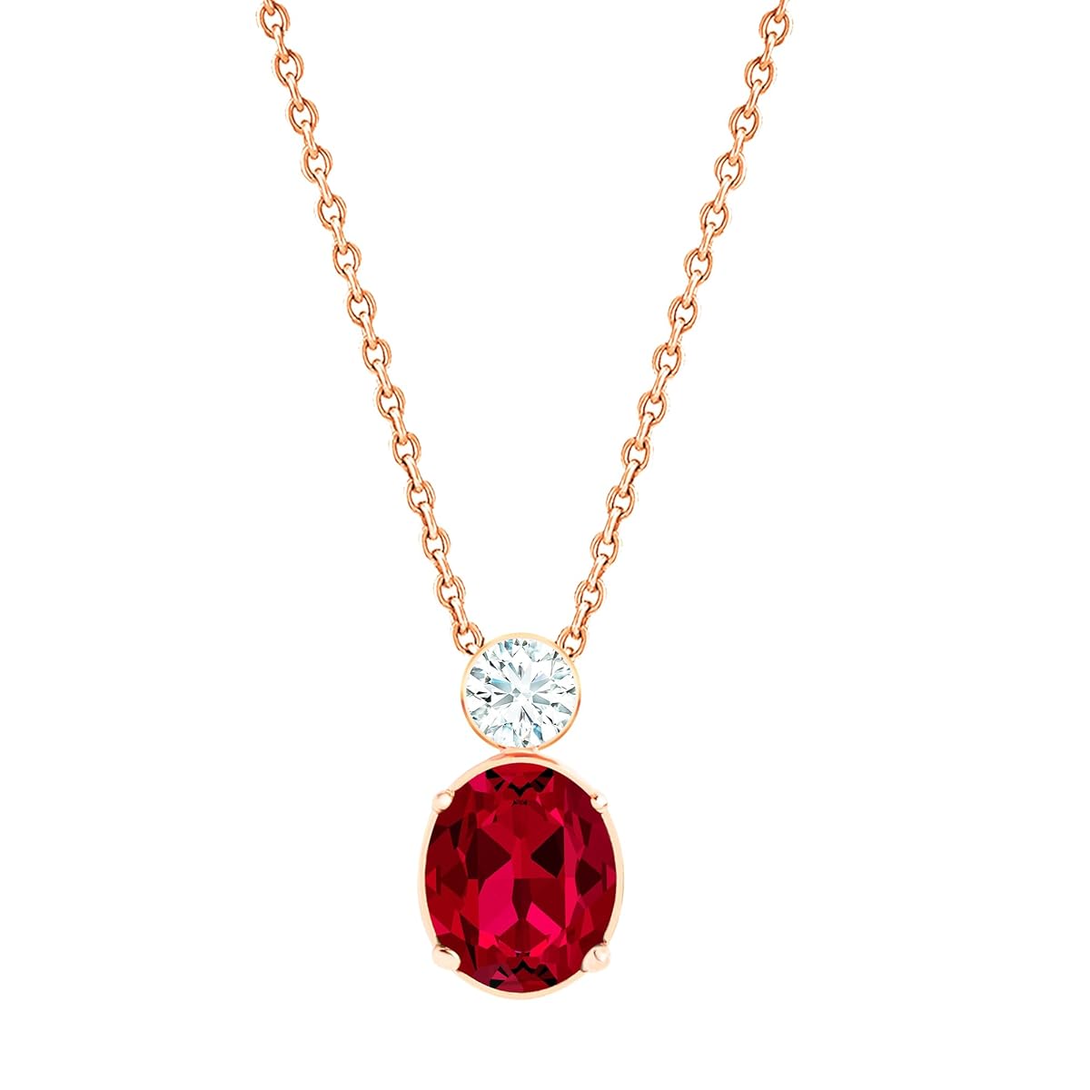 Oval Cut Ruby Red Rose Silver Yellow Gold CZ Brass Pendant Chain Bulk