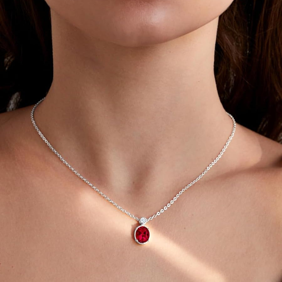 Oval Cut Ruby Red Rose Silver Yellow Gold CZ Brass Pendant Chain Bulk