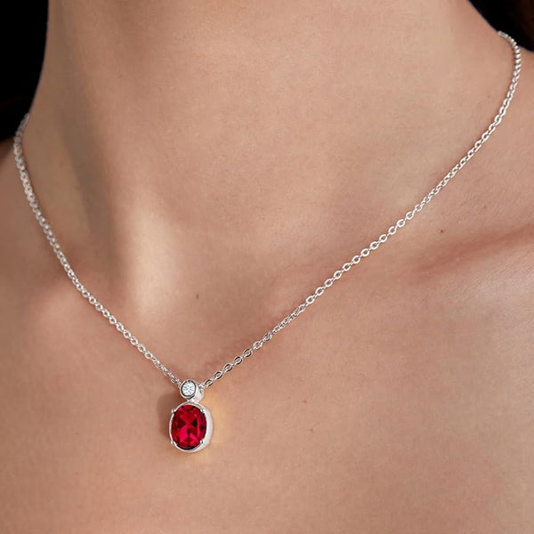 Oval Cut Ruby Red Rose Silver Yellow Gold CZ Brass Pendant Chain Bulk Secondary image