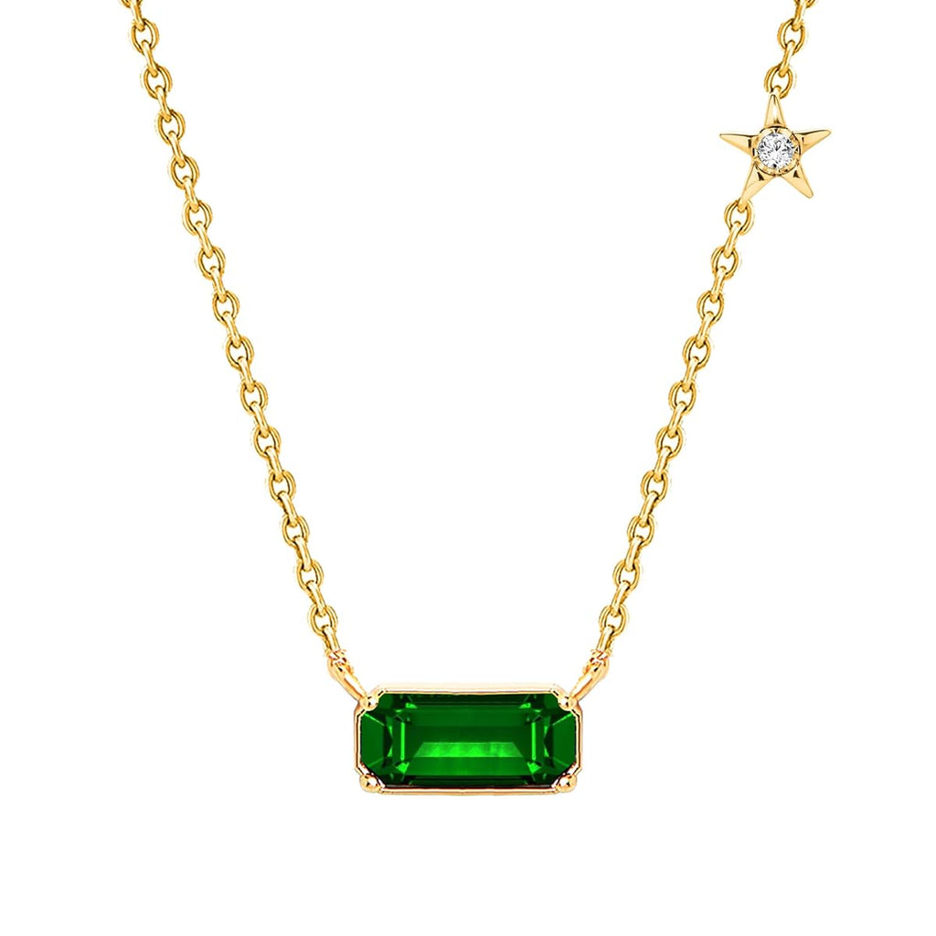 Emerald Rectangular Star Rose Silver Gold CZ Brass Pendant Chain Bulk
