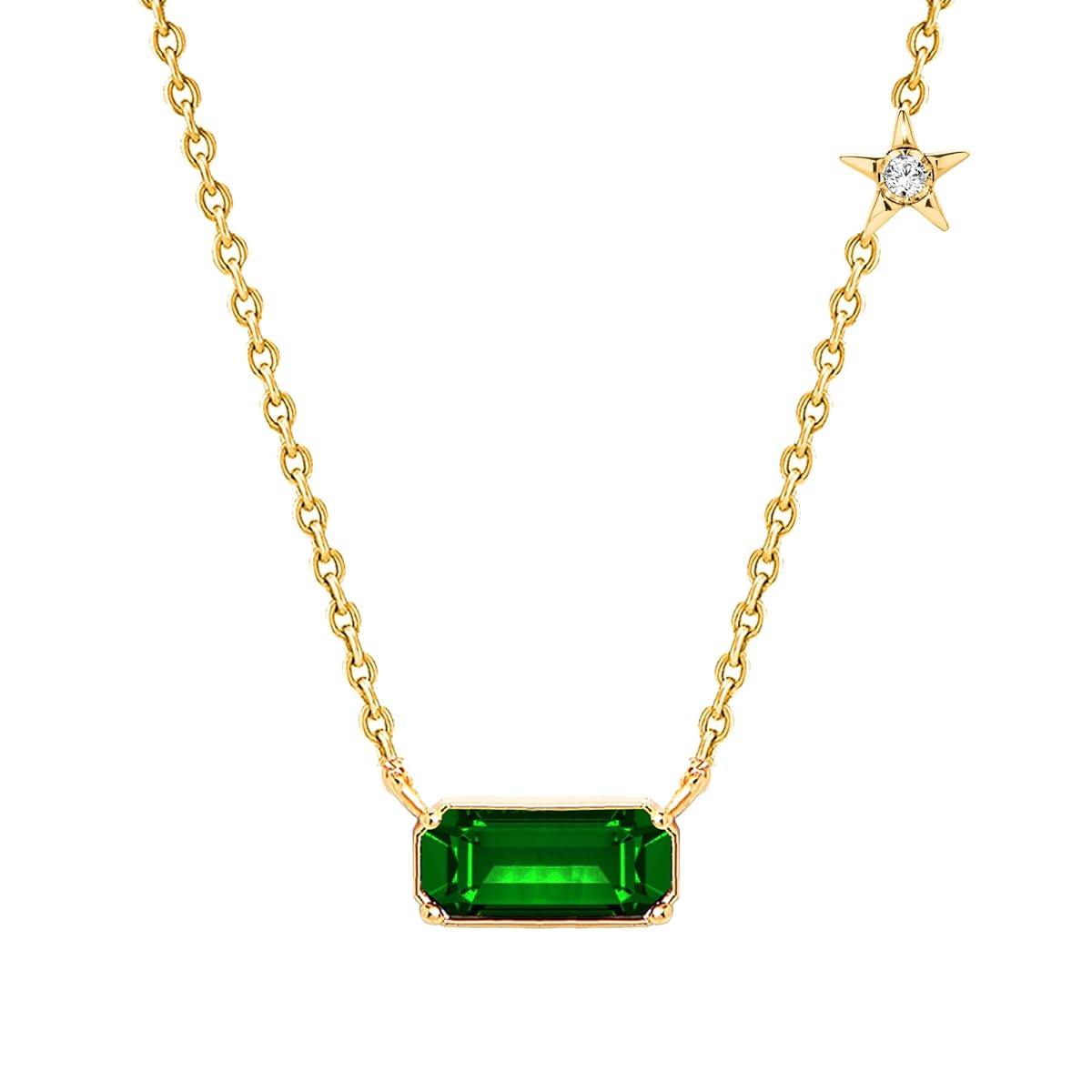 Emerald Rectangular Star Rose Silver Gold CZ Brass Pendant Chain Bulk