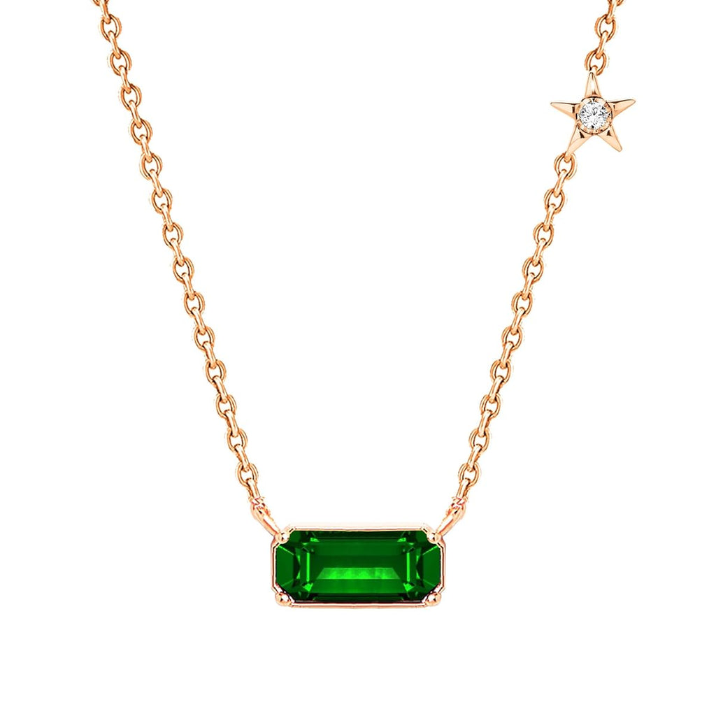 Emerald Rectangular Star Rose Silver Gold CZ Brass Pendant Chain Bulk