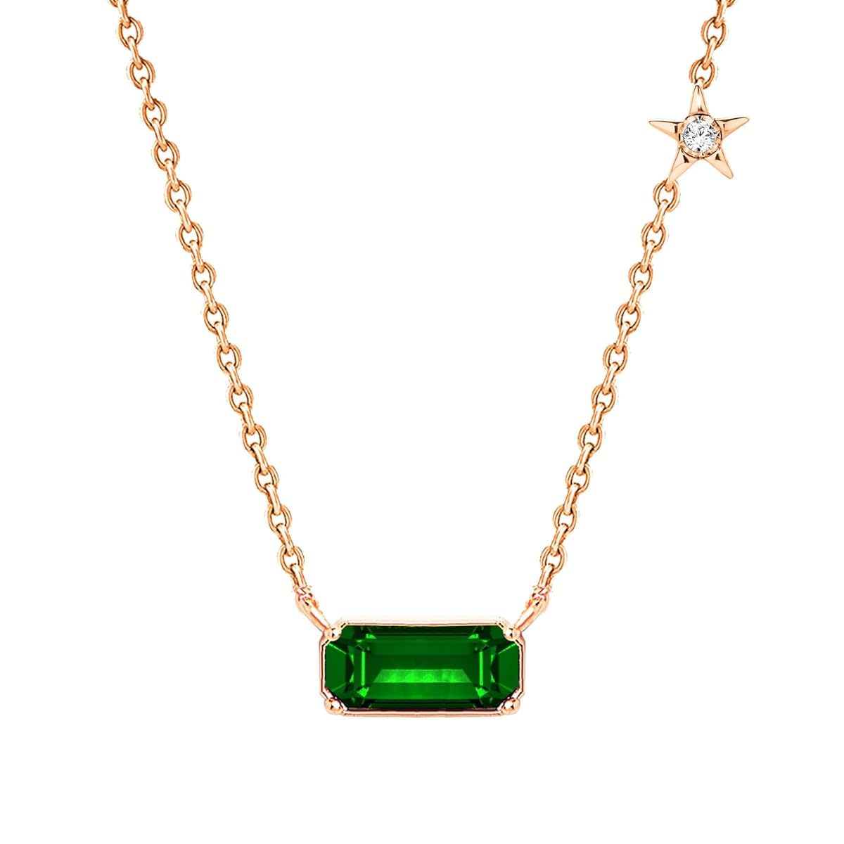 Emerald Rectangular Star Rose Silver Gold CZ Brass Pendant Chain Bulk