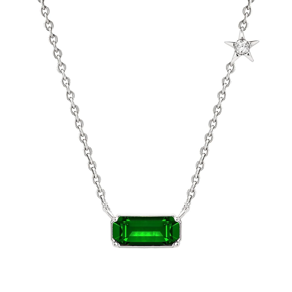 Emerald Rectangular Star Rose Silver Gold CZ Brass Pendant Chain Bulk