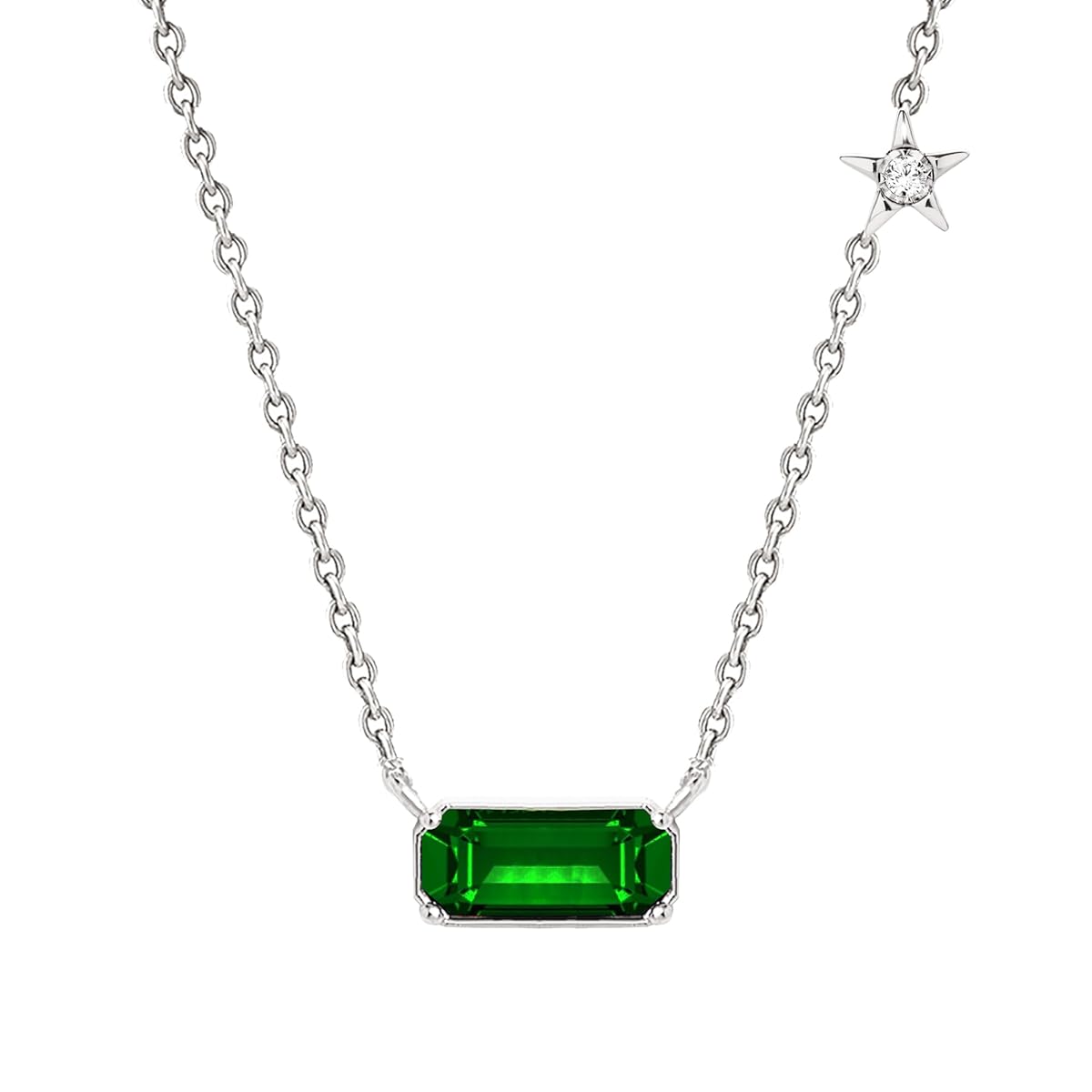 Emerald Rectangular Star Rose Silver Gold CZ Brass Pendant Chain Bulk