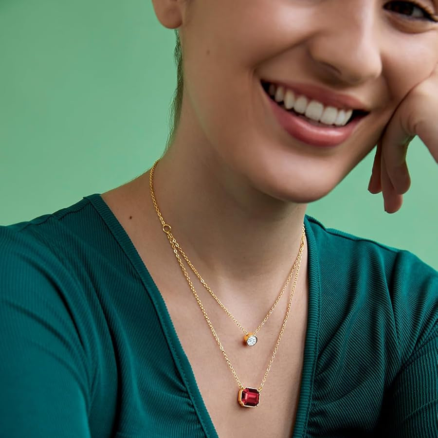 Emerald Cut Layered Rose Silver Yellow Gold CZ Brass Pendant Chain Bulk