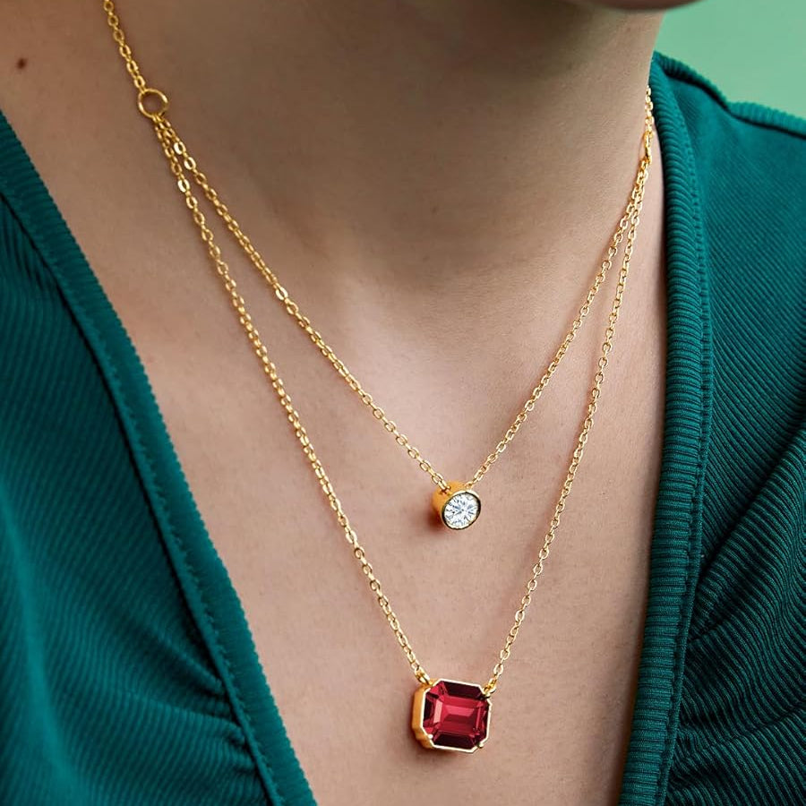 Emerald Cut Layered Rose Silver Yellow Gold CZ Brass Pendant Chain Bulk