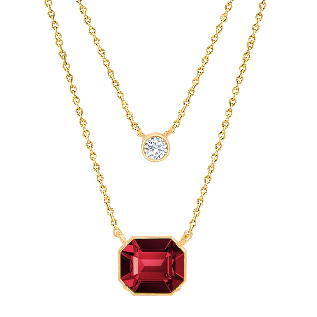 Emerald Cut Layered Rose Silver Yellow Gold CZ Brass Pendant Chain Bulk