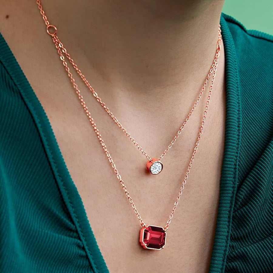 Emerald Cut Layered Rose Silver Yellow Gold CZ Brass Pendant Chain Bulk