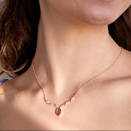 Elegant Marquise Cut Rose Silver Gold Plated CZ Brass Necklace Bulk Main image
