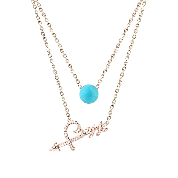 Trendy Layered Arrow Design Rose Silver Gold CZ Brass Necklace Bulk