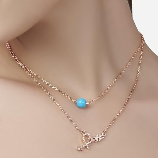 Trendy Layered Arrow Design Rose Silver Gold CZ Brass Necklace Bulk Main image
