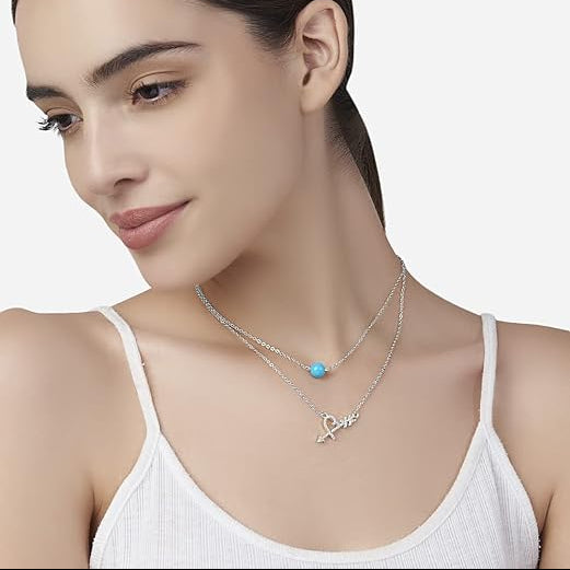 Trendy Layered Arrow Design Rose Silver Gold CZ Brass Necklace Bulk Secondary image